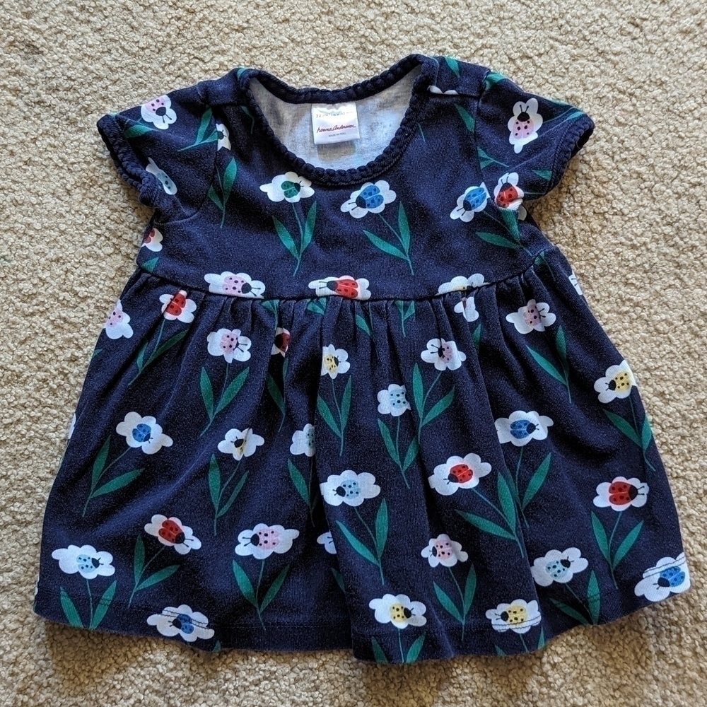 Hanna Andersson Navy Colorful Ladybug Play Dress Babydoll Style Adorable 6-12 M